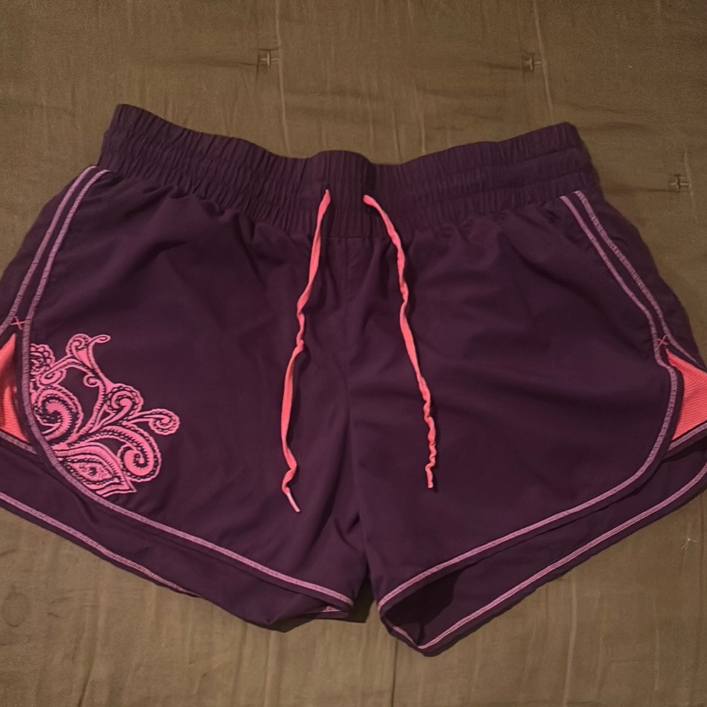 Athleta Purple and Pink Athletic Shorts with Curved Hems